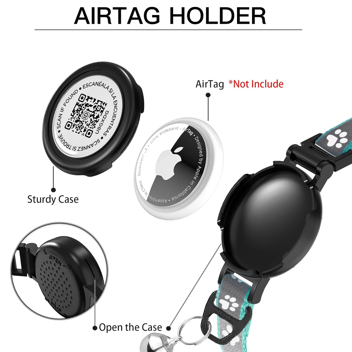Waterproof Airtag Cat Collar with Tracker Protection Holder for Apple Tag, Kitten Collars Breakaway with Bell for Cats Puppy