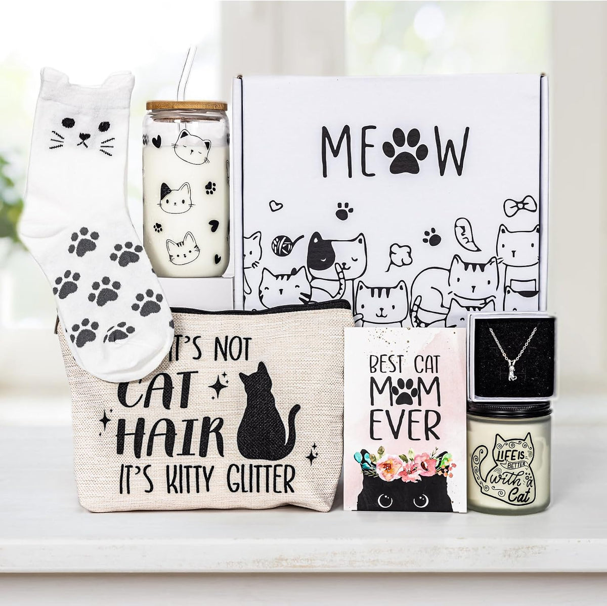 Cat Lover Gifts for Women, Best Cats Mom Gift Box for Mother'S Day, Birthday, Christmas, Unique Silhouette Cat Themed Stuff for Daughters, Crazy Cats Lady, Friends, Girls
