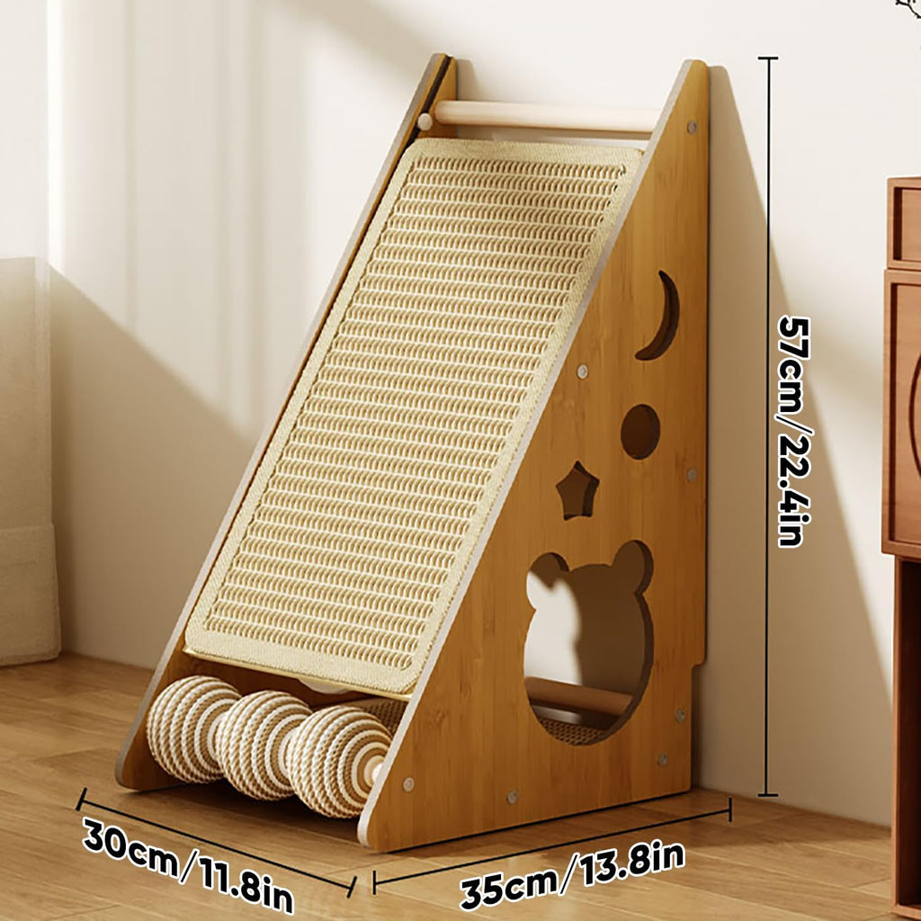 ​Cat Scratcher with Nest - Non-Shedding Vertical Cat Scratching Post, Cat Board Scratcher with 3 Sisal Balls for Indoor Cats, Reliable Wall Mounting