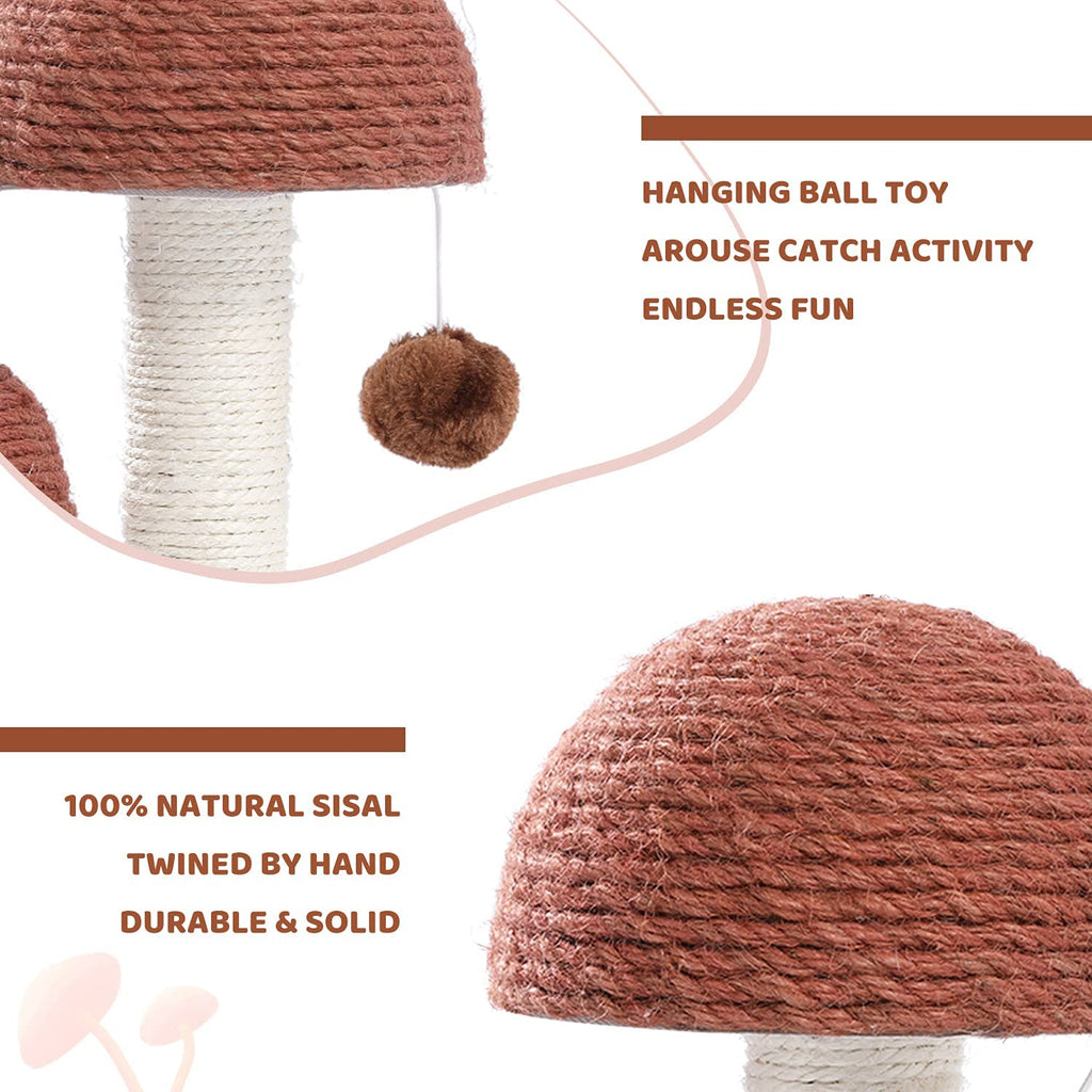 Cat Scratching Post, Mushroom Tall Cat Scratcher Featuring with Natural Sisal Scratching Poles+ Cat Beds for Indoor Cats, Large Cat House with Removable Flower Cat Bed