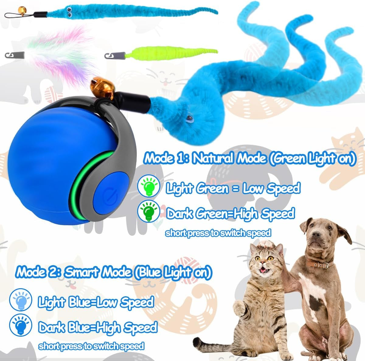 Interactive Cat Toy Ball, Rechargeable Cat Toys for Indoor Cats
