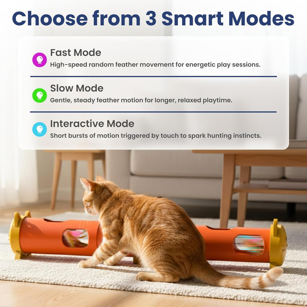 Electric Feather Teaser Tube Cat Toy, Interactive Automatic Cat Toy