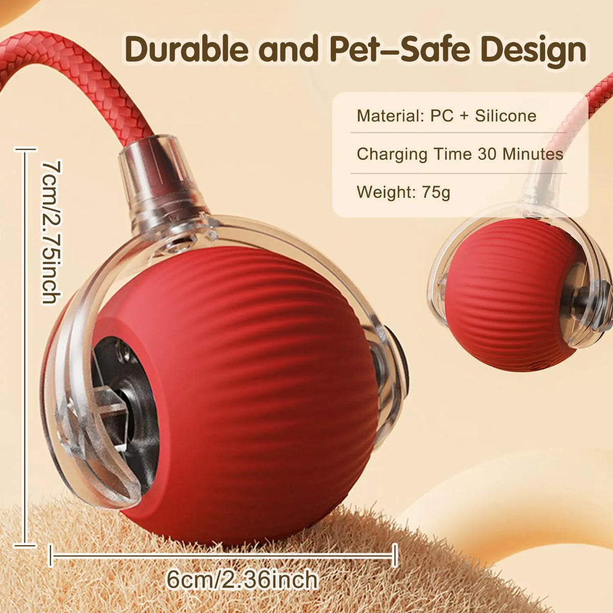 This Interactive Spherical Toy for Cats Features an Automatically Rotating Tail Ball Design and Is Rechargeable Electric Pet Toy