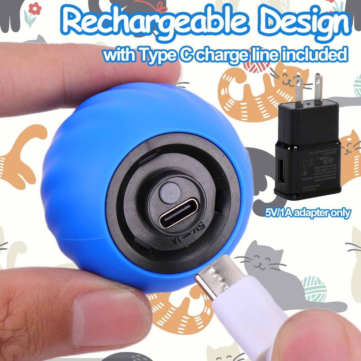 Interactive Cat Toy Ball, Rechargeable Cat Toys for Indoor Cats
