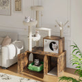 55'' Cat Tree with Litter Box Enclosure, Wooden Cat Washroom Furniture Wooden Cat Tower with Scratching Posts & Detachable Teaser Sticks, Cat Furniture Pet House, Fits Most Litter Boxes Cat Condo