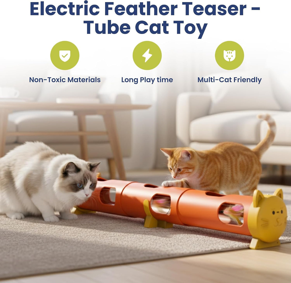 Electric Feather Teaser Tube Cat Toy, Interactive Automatic Cat Toy