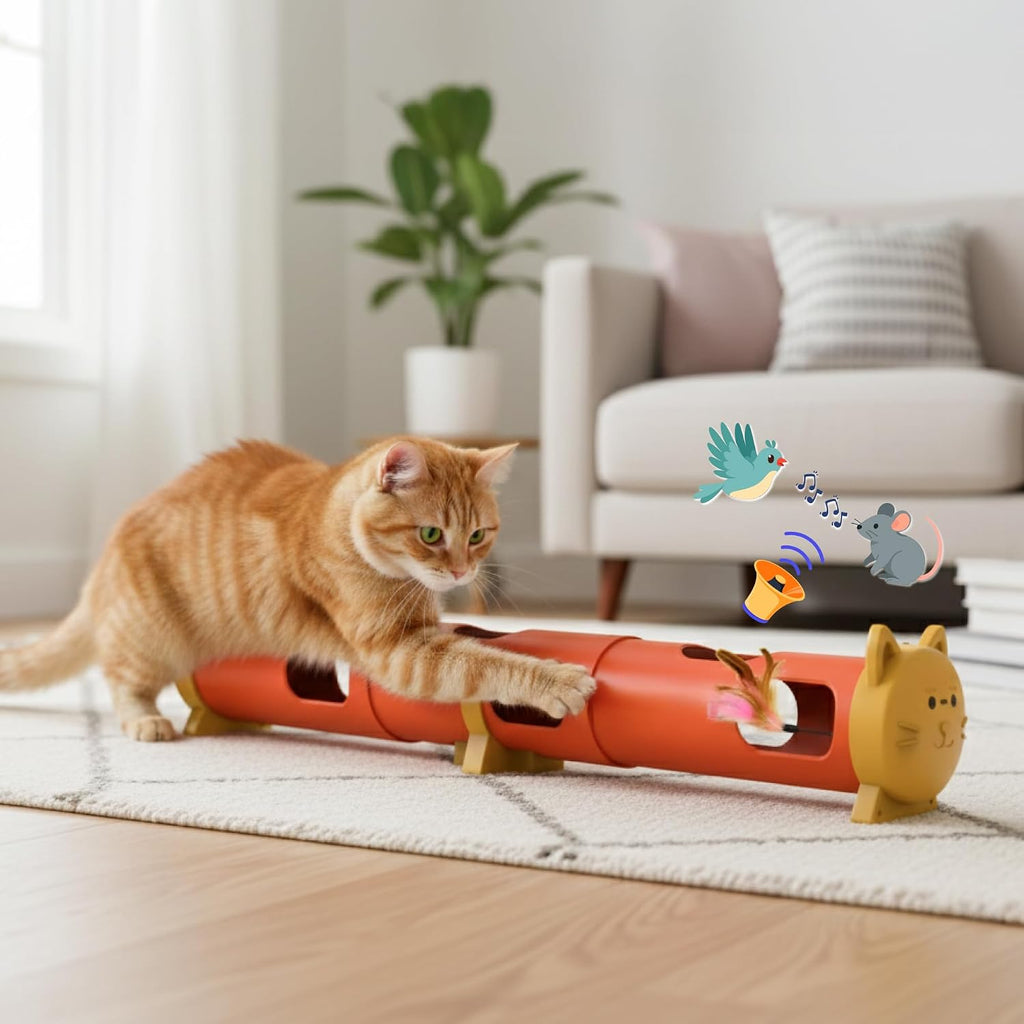 Electric Feather Teaser Tube Cat Toy, Interactive Automatic Cat Toy