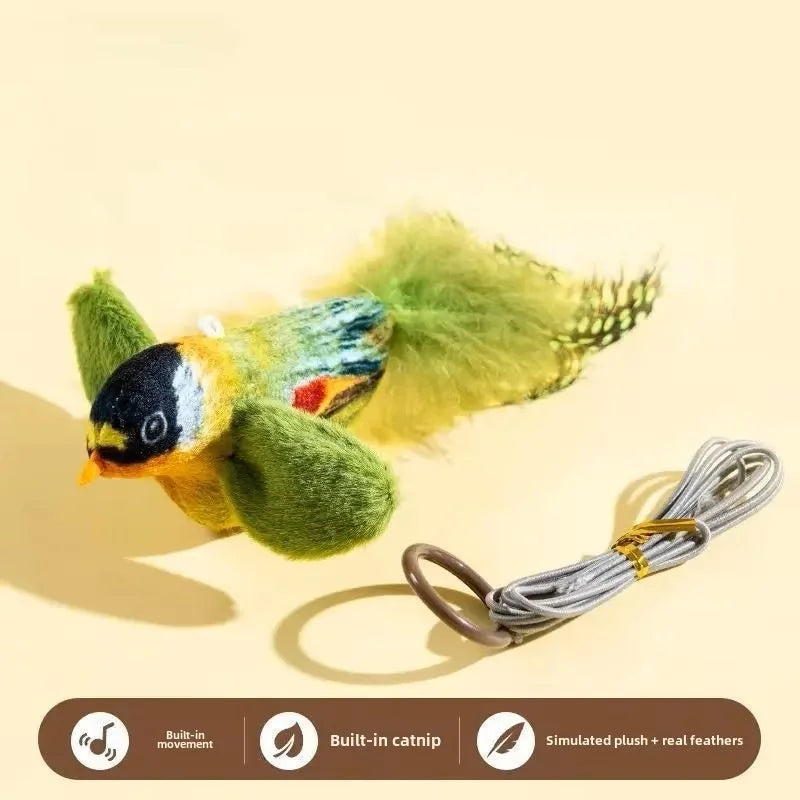 Interactive Da Bird Cat Toys Flapping Bird Cat Toy Flying Wings Sparrow Catnip Toys Vivid Chirping Simulation Kitty Toy