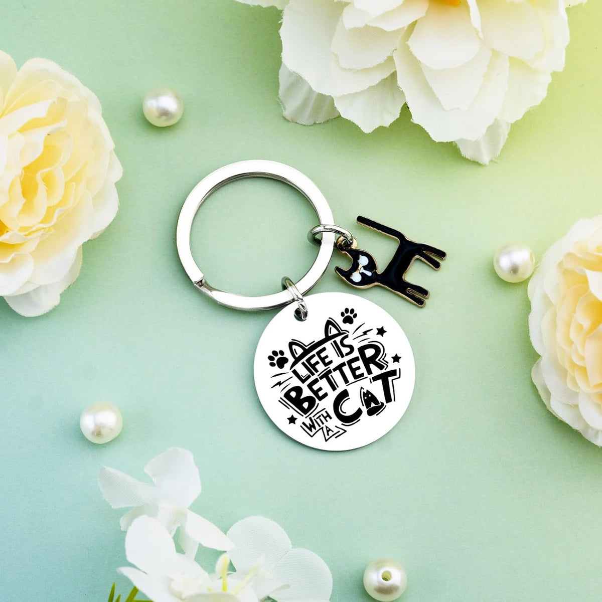 Cat Mom Keychain Black Cat Gifts for Cat Lover