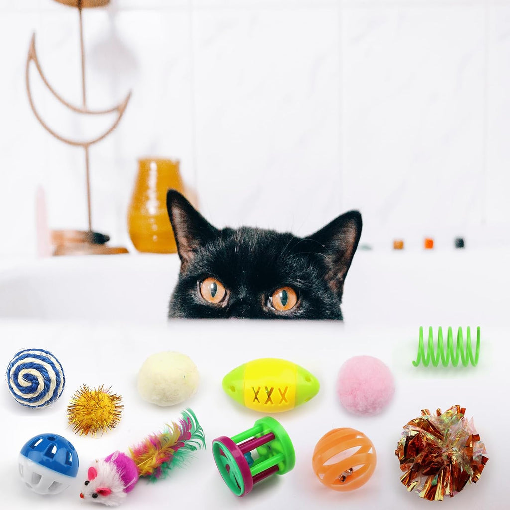 32 Packs Cat Toys Variety Pack for Cat, Cat Balls with Bells, Cat Feather Toy, Cat Mouse Toys, Cat Crinkle Balls, Catnip Toys for Indoor Cats Kittens, Kitten Toys Assortments