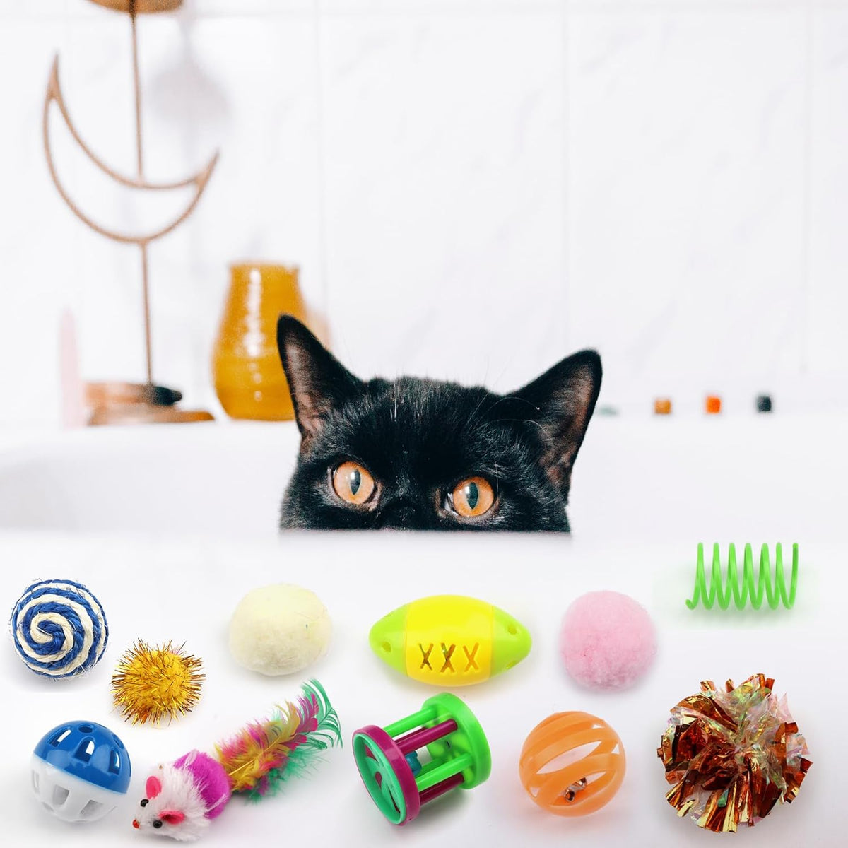 32 Packs Cat Toys Variety Pack for Cat, Cat Balls with Bells, Cat Feather Toy, Cat Mouse Toys, Cat Crinkle Balls, Catnip Toys for Indoor Cats Kittens, Kitten Toys Assortments