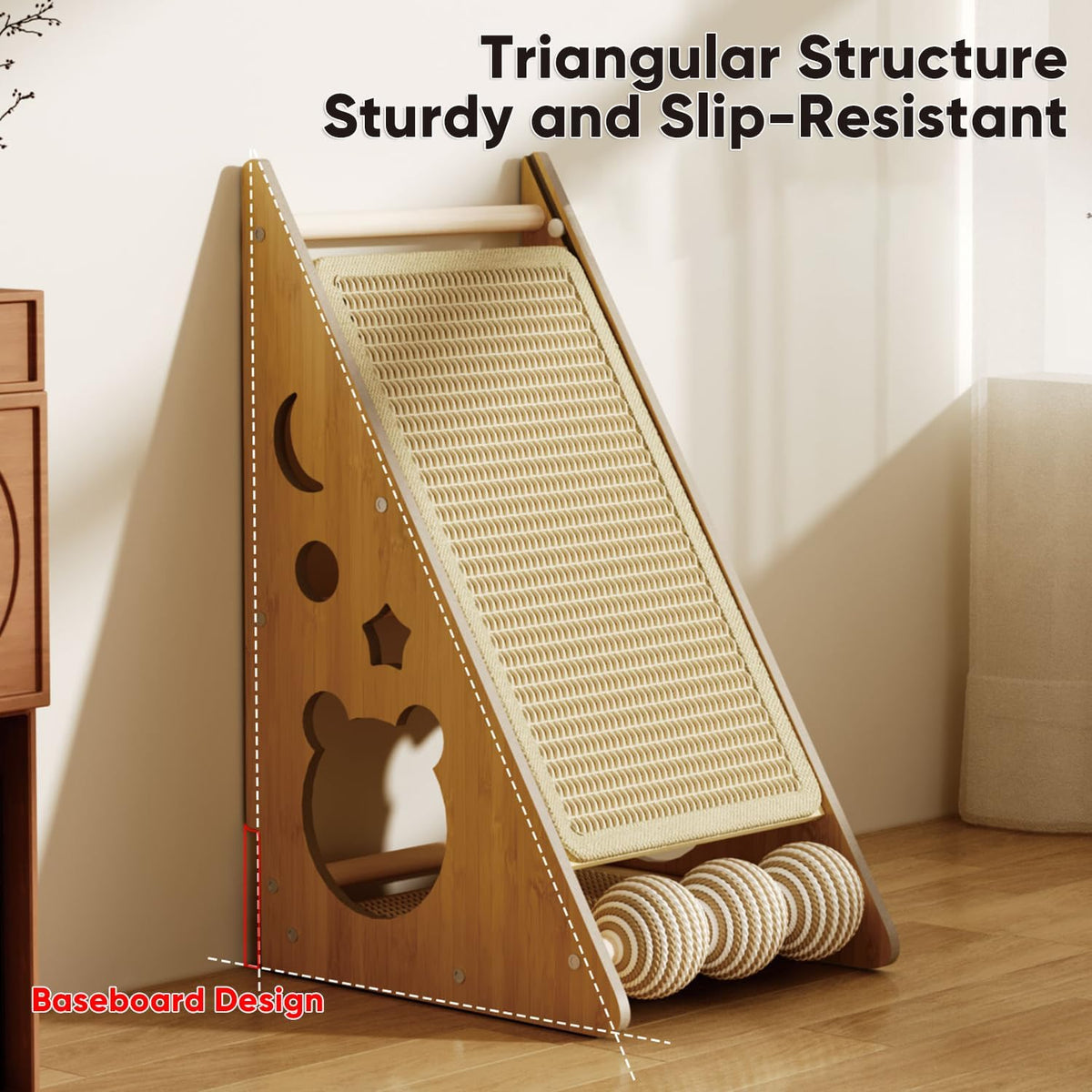​Cat Scratcher with Nest - Non-Shedding Vertical Cat Scratching Post, Cat Board Scratcher with 3 Sisal Balls for Indoor Cats, Reliable Wall Mounting