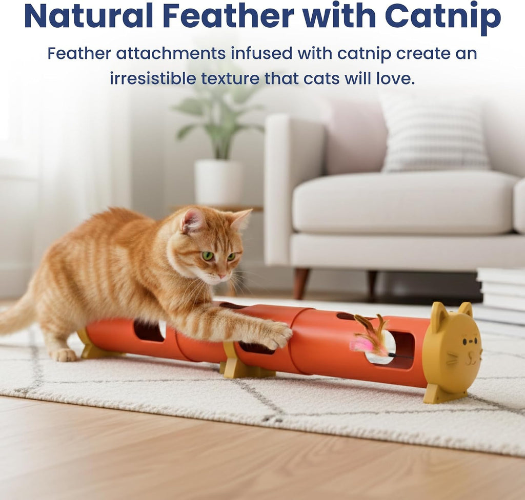 Electric Feather Teaser Tube Cat Toy, Interactive Automatic Cat Toy