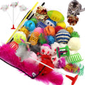 32 Packs Cat Toys Variety Pack for Cat, Cat Balls with Bells, Cat Feather Toy, Cat Mouse Toys, Cat Crinkle Balls, Catnip Toys for Indoor Cats Kittens, Kitten Toys Assortments