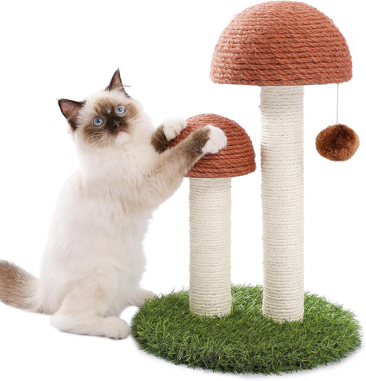 Cat Scratching Post, Mushroom Tall Cat Scratcher Featuring with Natural Sisal Scratching Poles+ Cat Beds for Indoor Cats, Large Cat House with Removable Flower Cat Bed