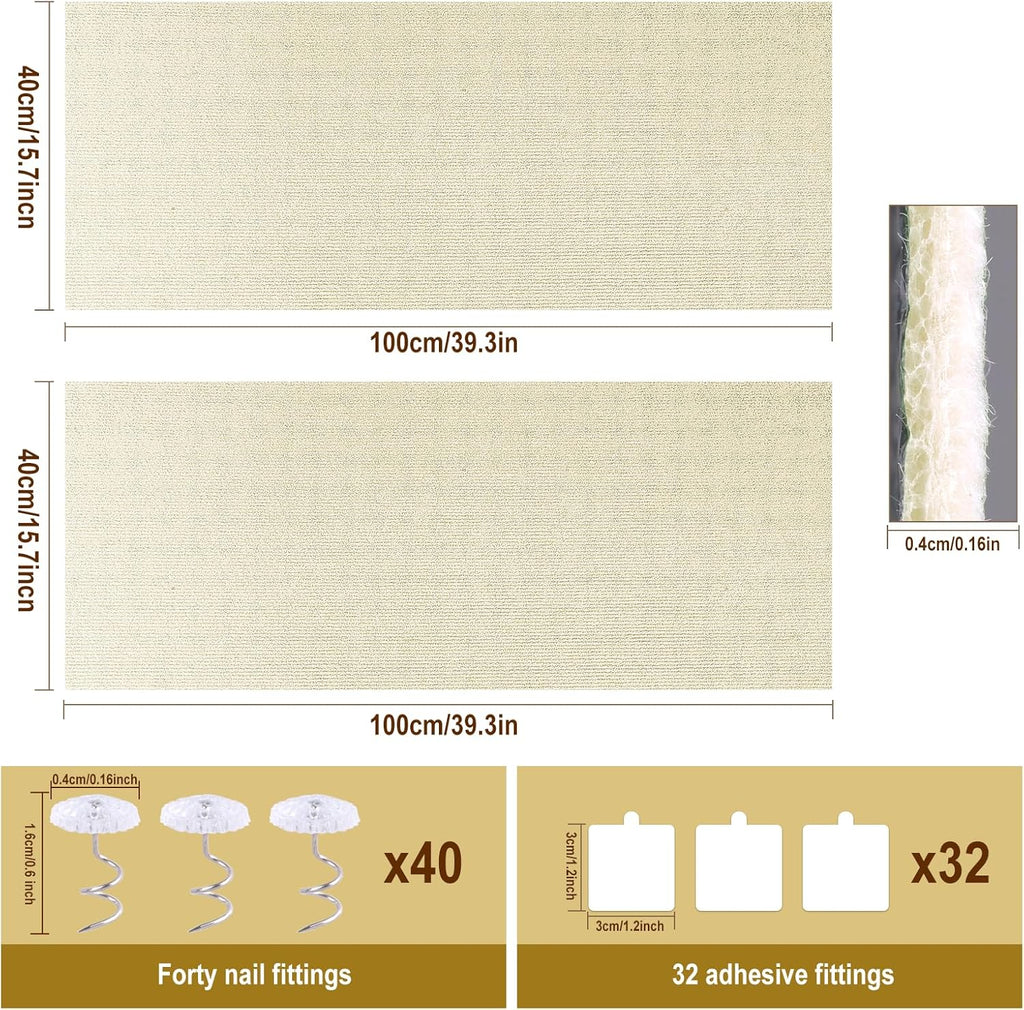 Cat Scratch Mat for Couch, Wall & Cat Tree - 78.7" Trimmable Self-Adhesive Cat Scratcher, Cat Scratch Furniture Protector, Felt Alternative to Sisal, DIY Cat Tower Replacement, 2 Pack (Beige)