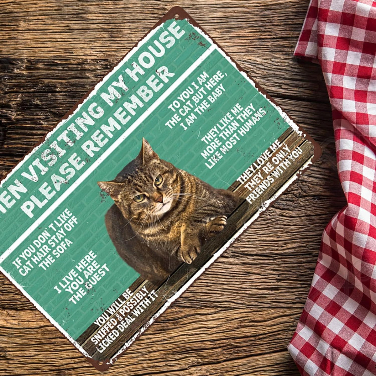 Remember Vintage Wall Decor When Visiting My Home - Cat Gifts for Cat Lovers - Original Design Pewter Metal Wall Art Print Poster - Extra Thick Tinplate Wall Decor Sign 8X12 Inches