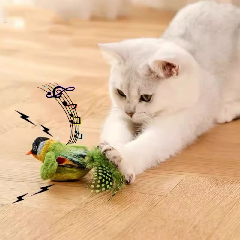 Interactive Da Bird Cat Toys Flapping Bird Cat Toy Flying Wings Sparrow Catnip Toys Vivid Chirping Simulation Kitty Toy