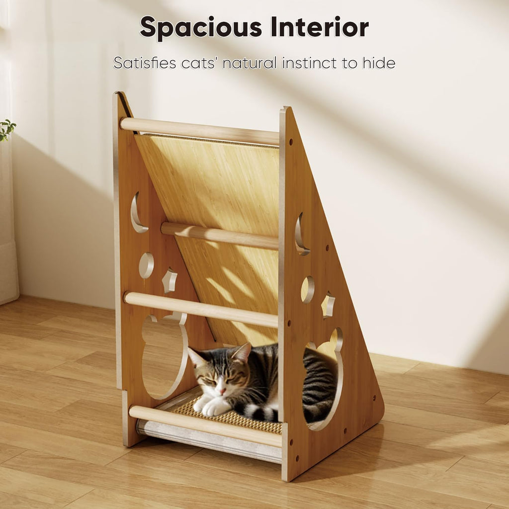 ​Cat Scratcher with Nest - Non-Shedding Vertical Cat Scratching Post, Cat Board Scratcher with 3 Sisal Balls for Indoor Cats, Reliable Wall Mounting