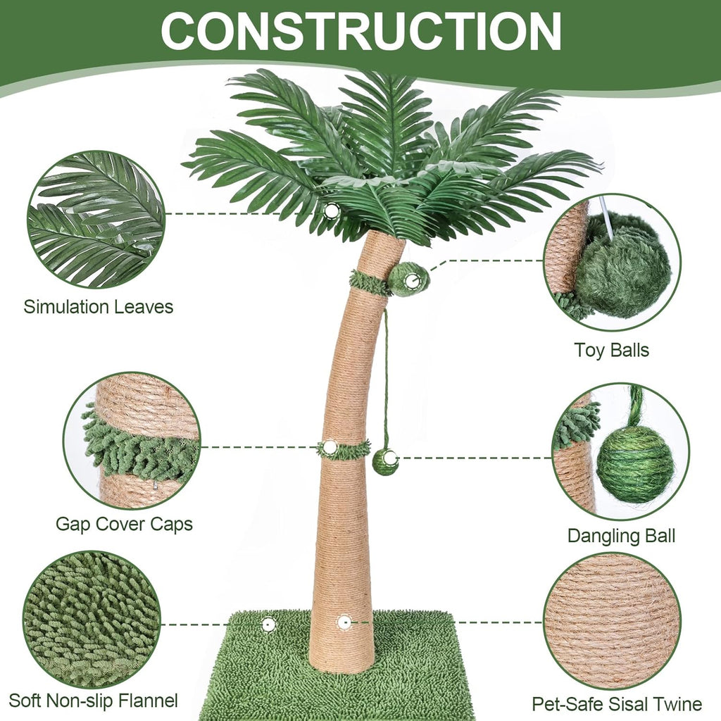 40'' Tall Cat Scratching Post Cat Tree, Curved Design Cat Scratcher Post with 3 Interactive Balls, Natural Sisal Rope Cat Scratching Posts for Indoor Cats Adults Kittens, Multi-Combinable (Style A)