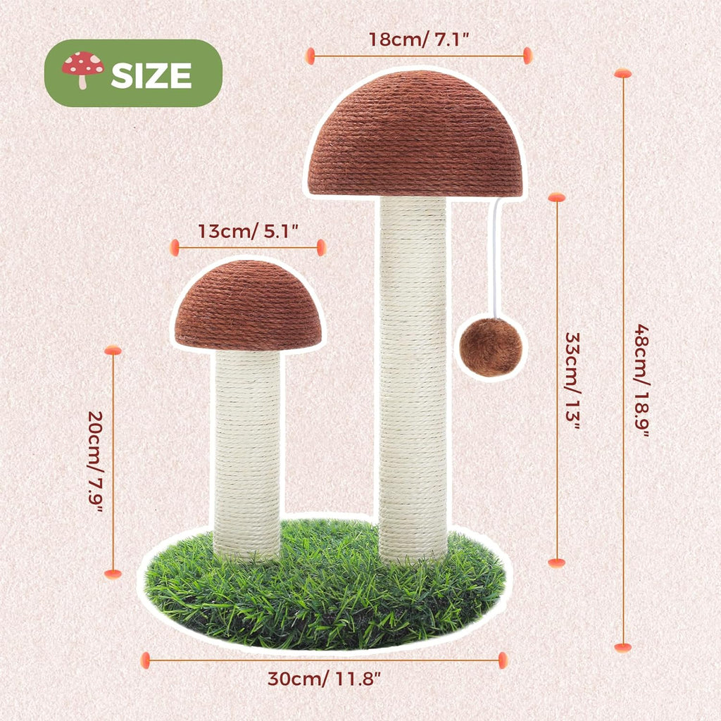 Cat Scratching Post, Mushroom Tall Cat Scratcher Featuring with Natural Sisal Scratching Poles+ Cat Beds for Indoor Cats, Large Cat House with Removable Flower Cat Bed
