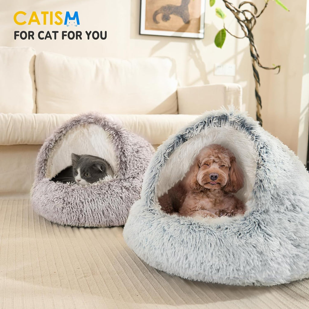 Cat Bed Hooded Cat Beds for Indoor Cats or Small Dogs | Warm Soft Plush Comfortable Removable Washable with Non-Slip Bottom