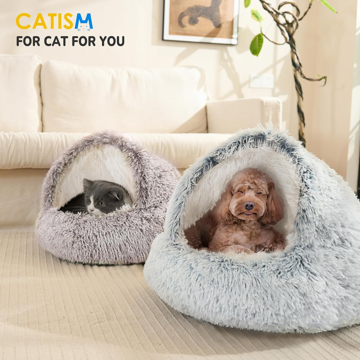 Cat Bed Hooded Cat Beds for Indoor Cats or Small Dogs | Warm Soft Plush Comfortable Removable Washable with Non-Slip Bottom