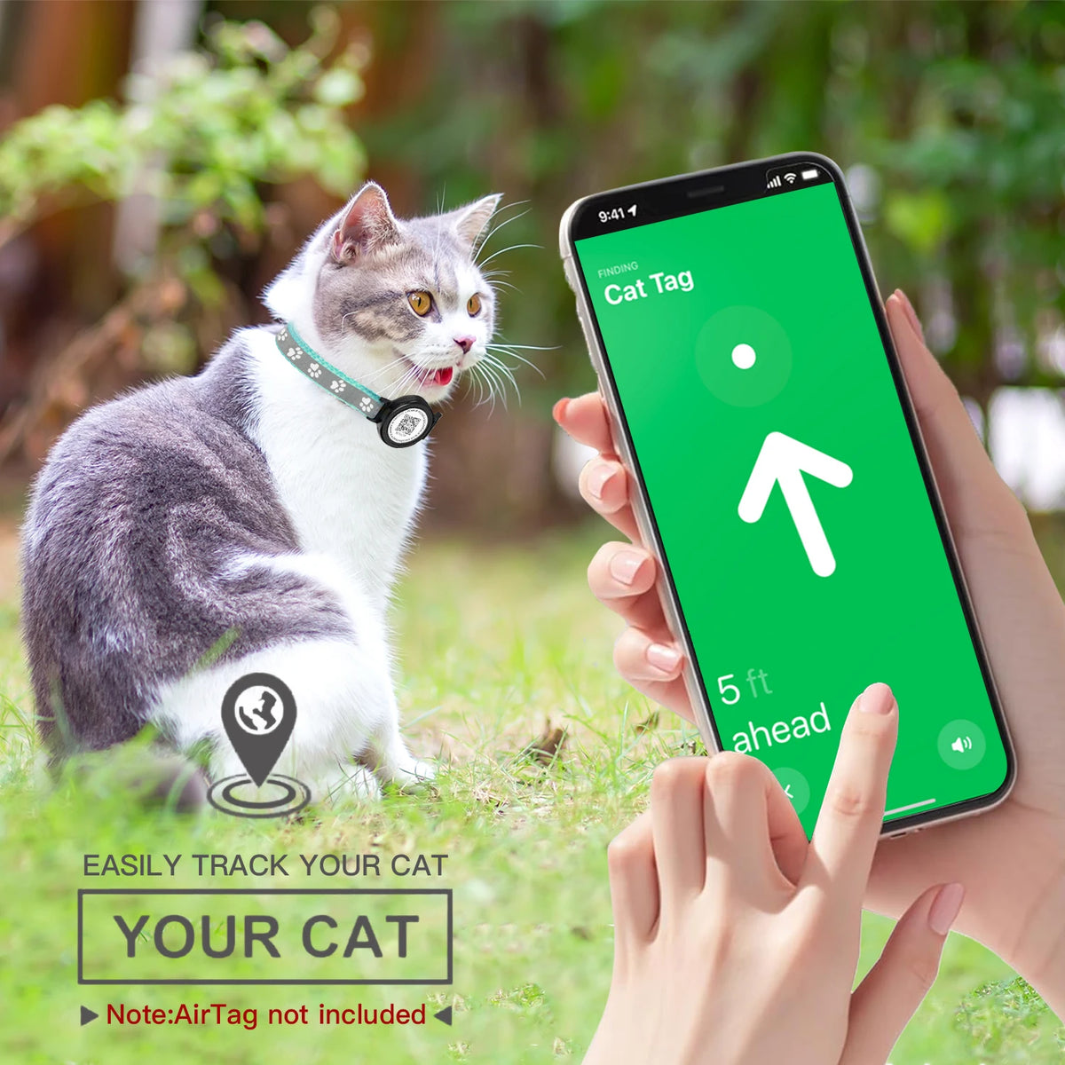 Waterproof Airtag Cat Collar with Tracker Protection Holder for Apple Tag, Kitten Collars Breakaway with Bell for Cats Puppy