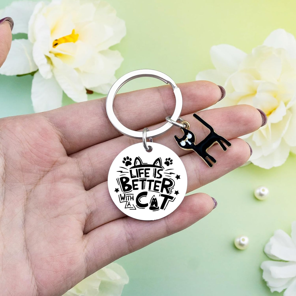 Cat Mom Keychain Black Cat Gifts for Cat Lover