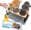 Raised Cat Food Bowls-3 Bowl Elevated Cat Feeding Station with Mat | Elevated Cat Food Bowls anti Vomiting-15° Tilted Cat Food Bowls & Elevated Slow Feeder Cat Bowls for Healthier Meals