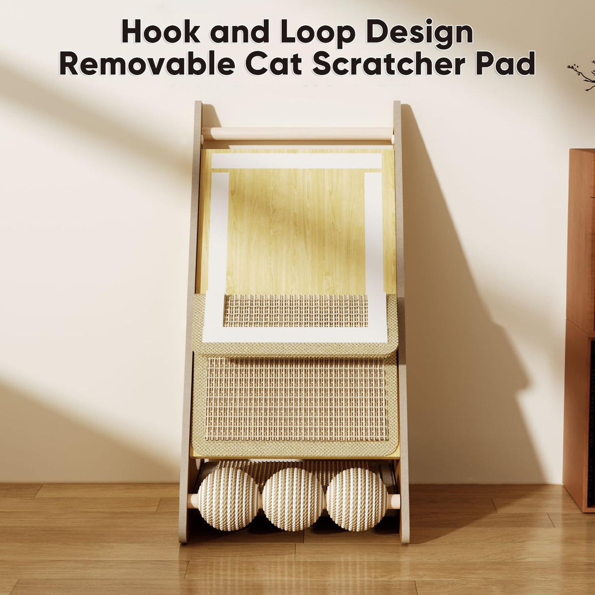 ​Cat Scratcher with Nest - Non-Shedding Vertical Cat Scratching Post, Cat Board Scratcher with 3 Sisal Balls for Indoor Cats, Reliable Wall Mounting