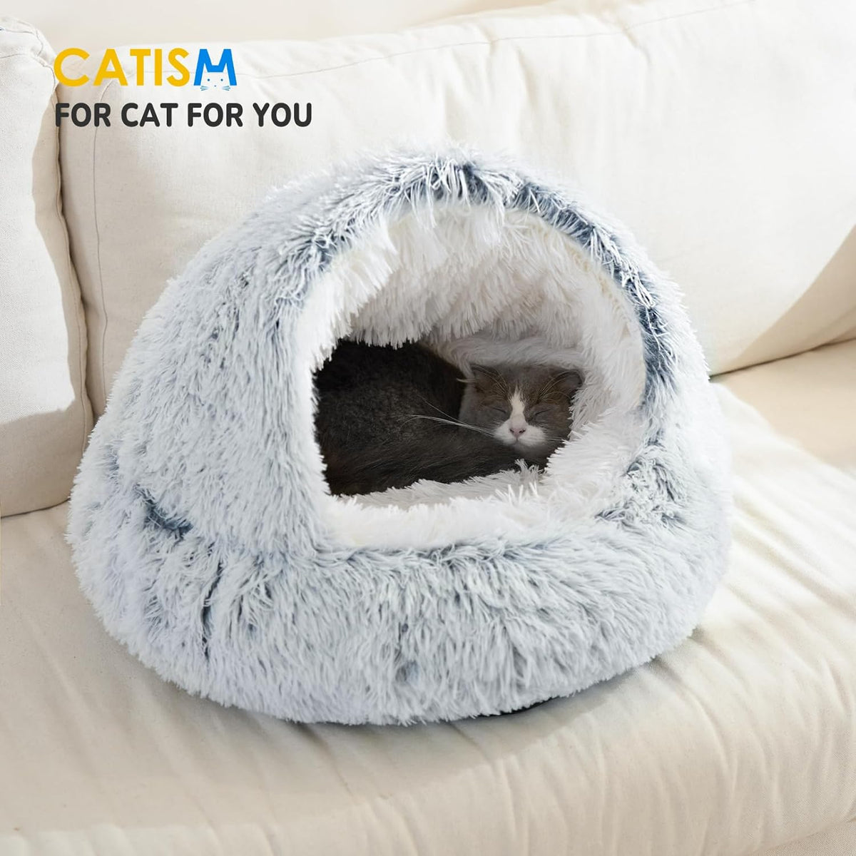 Cat Bed Hooded Cat Beds for Indoor Cats or Small Dogs | Warm Soft Plush Comfortable Removable Washable with Non-Slip Bottom