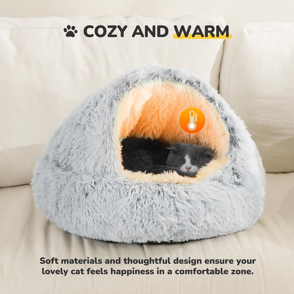 Cat Bed Hooded Cat Beds for Indoor Cats or Small Dogs | Warm Soft Plush Comfortable Removable Washable with Non-Slip Bottom