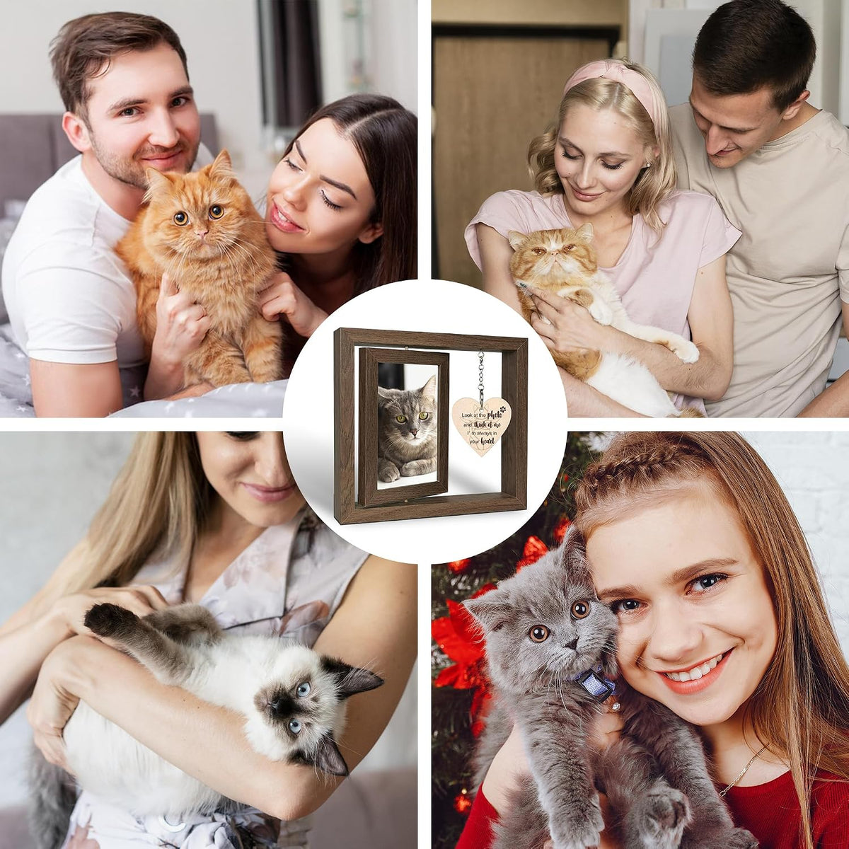 Rotating Cat Memorial Gifts Picture Frame Holds Two 4X6 Photos | 360° Rotating Pet Memorial Gifts for Cats, Loss of Cat Sympathy Gift, Cat Remembrance Gifts, Wooden Keepsake for Cat Lovers