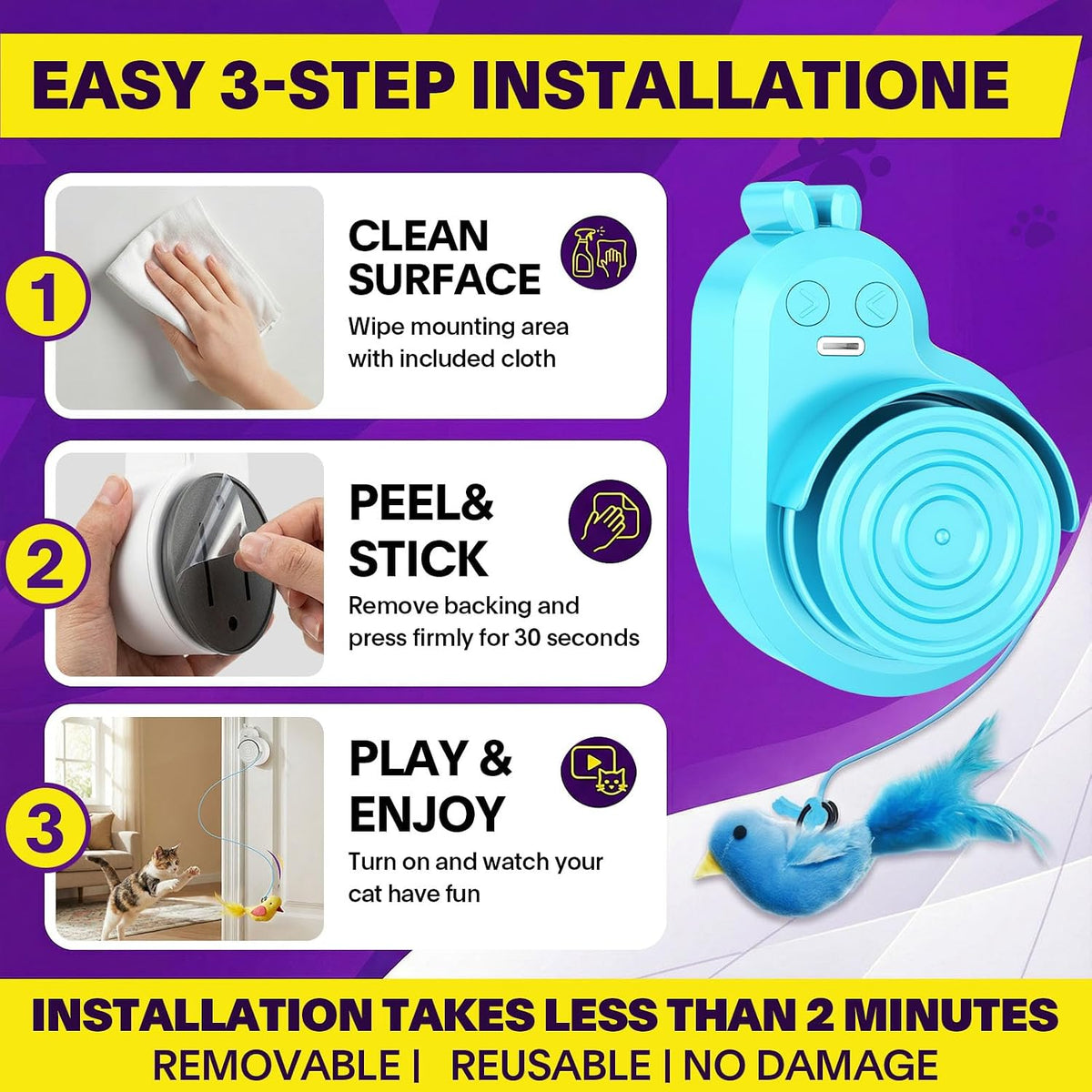 Interactive Cat Toys for Indoor Cats: Automatic Electric Flying Bird Feather & Mouse Wand, Rechargeable Electric Hanging Play Chase Exercise Moving Enrichment Toy for Bored Kittens and Adult Cats