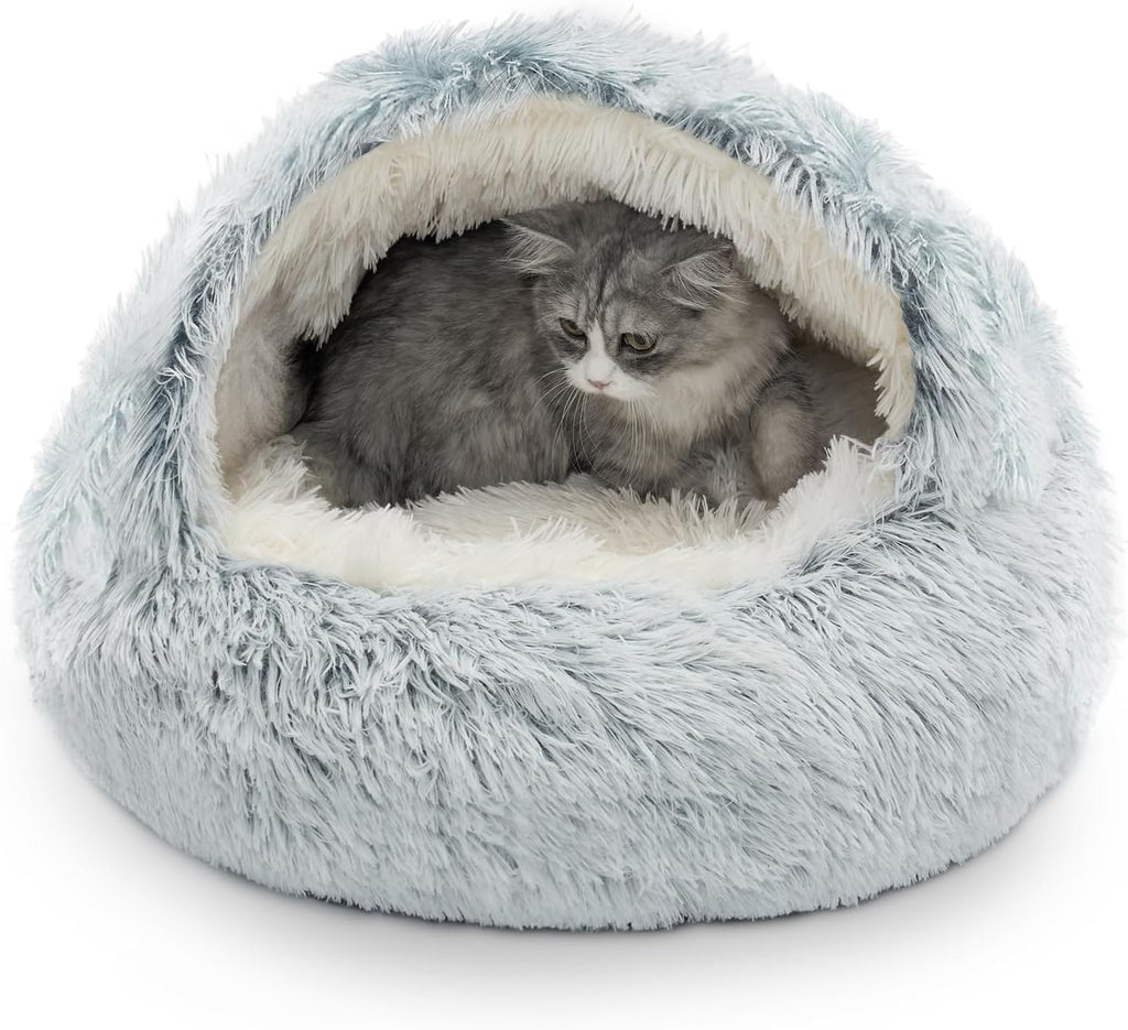 Cat Bed Hooded Cat Beds for Indoor Cats or Small Dogs | Warm Soft Plush Comfortable Removable Washable with Non-Slip Bottom