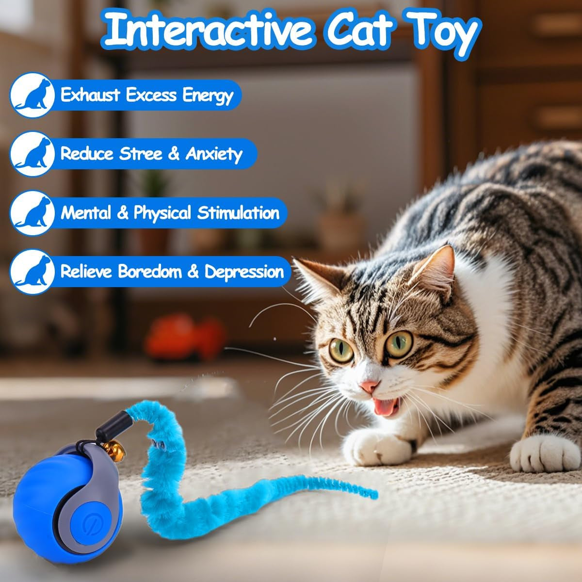 Interactive Cat Toy Ball, Rechargeable Cat Toys for Indoor Cats