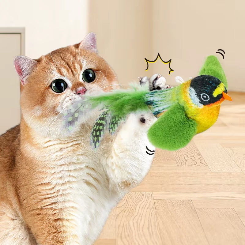 Interactive Da Bird Cat Toys Flapping Bird Cat Toy Flying Wings Sparrow Catnip Toys Vivid Chirping Simulation Kitty Toy