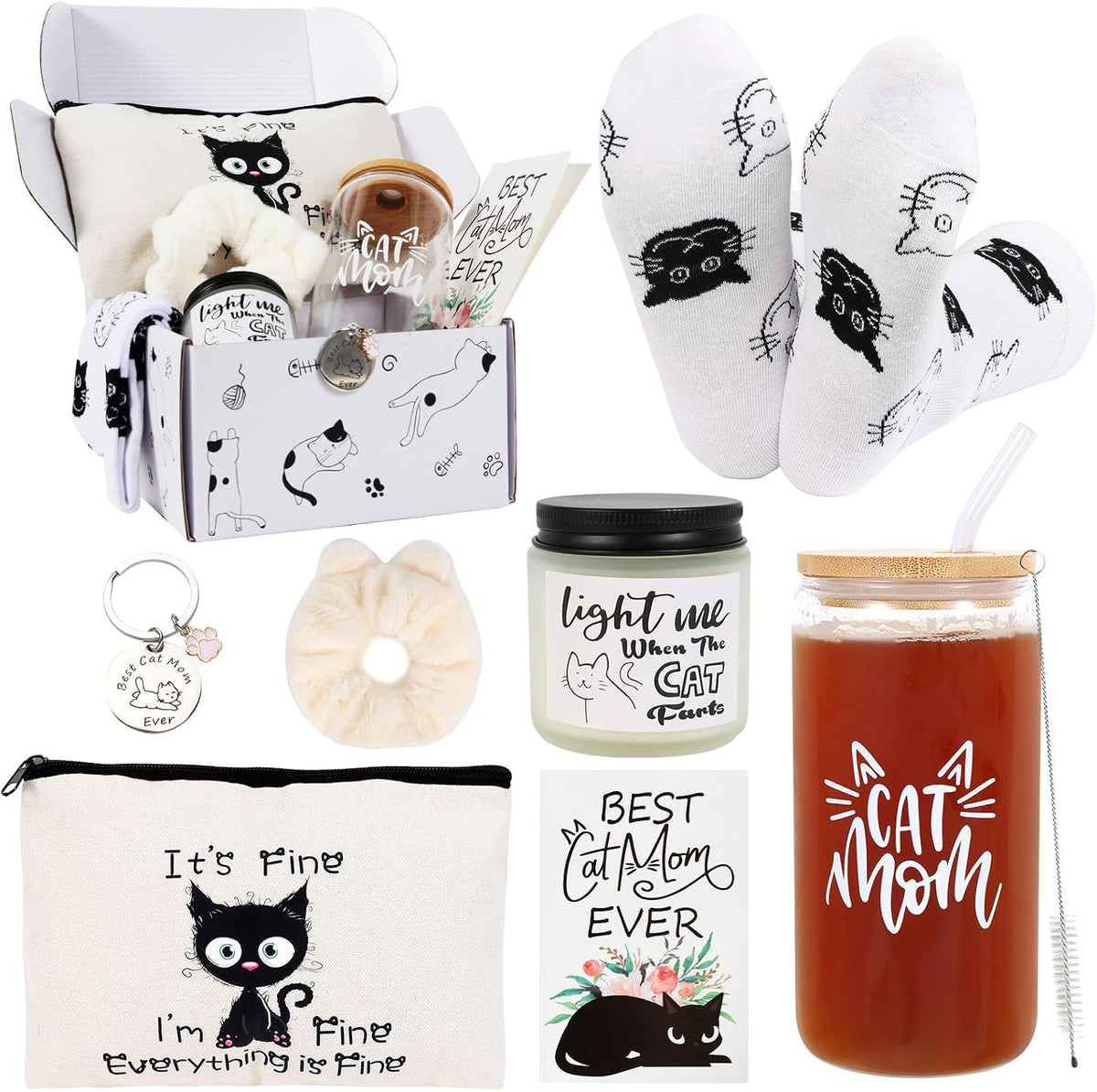 Cat Lover Gifts for Women - Cat Mom Gifts, Crazy Cat Lady Essentials: Makeup Bag, Socks, Scrunchies, Greeting Cards - Perfect for Birthdays & Mother'S Day