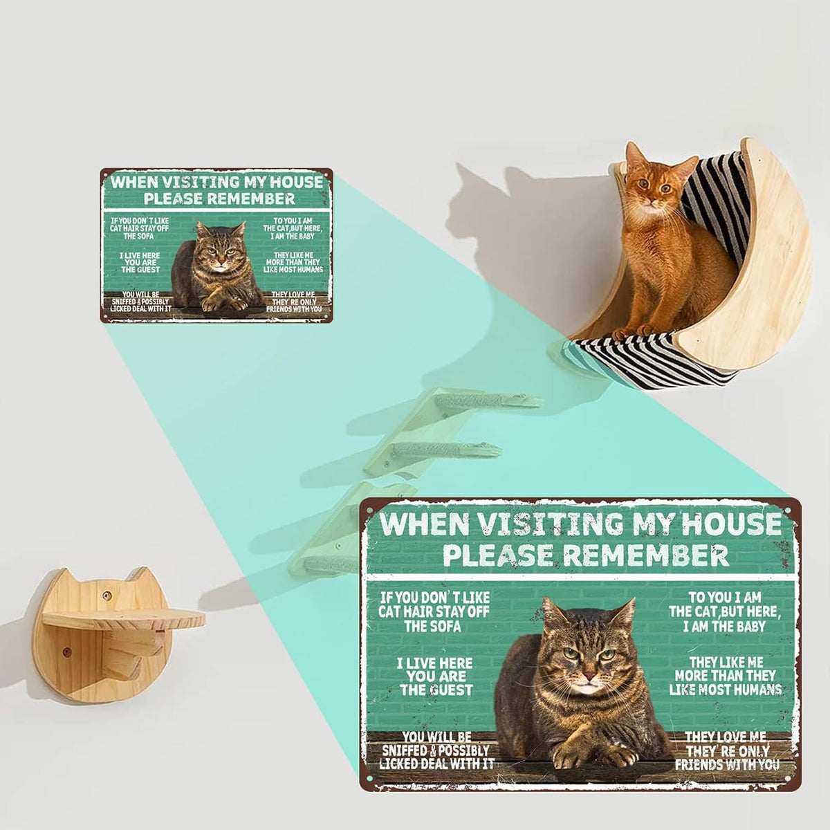Remember Vintage Wall Decor When Visiting My Home - Cat Gifts for Cat Lovers - Original Design Pewter Metal Wall Art Print Poster - Extra Thick Tinplate Wall Decor Sign 8X12 Inches