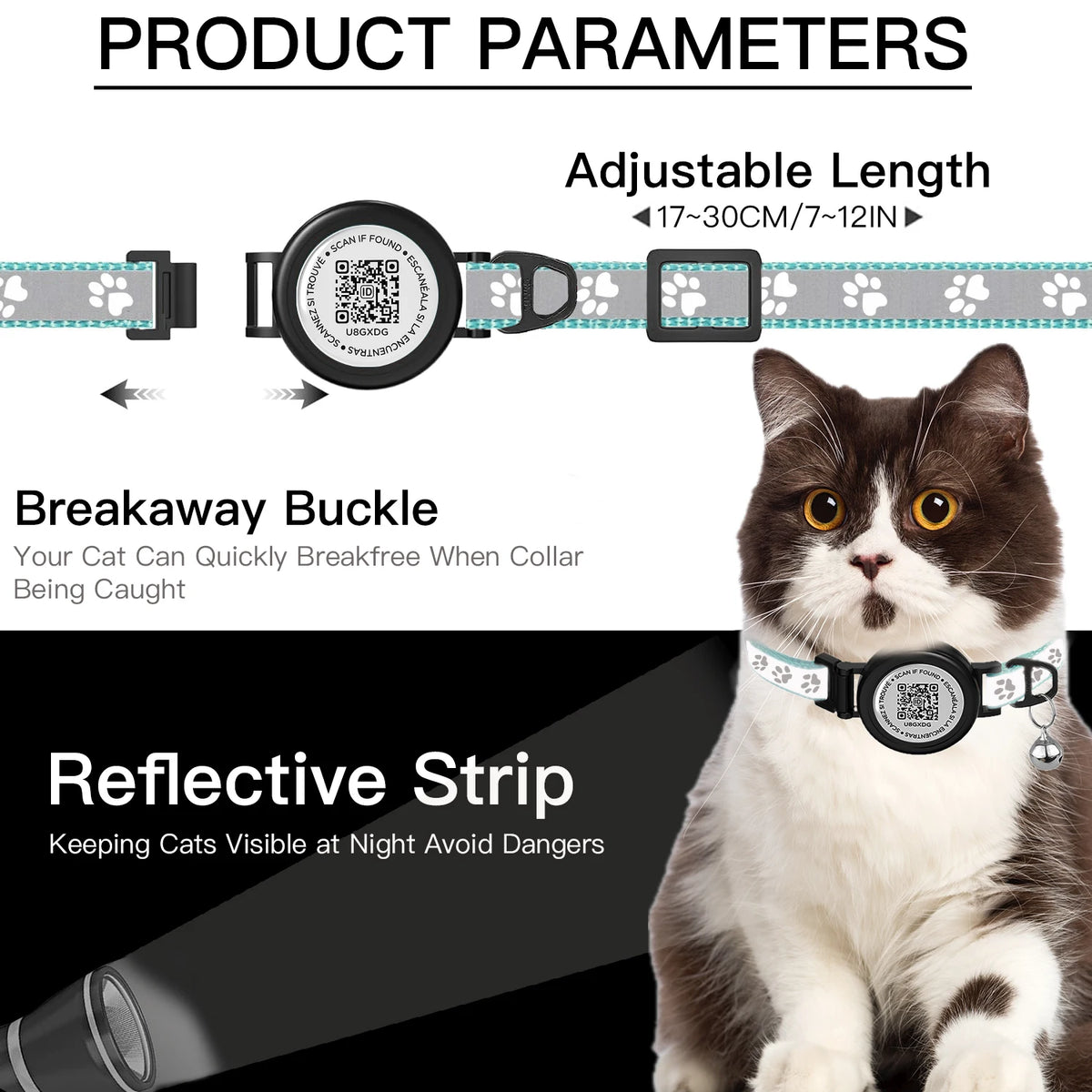 Waterproof Airtag Cat Collar with Tracker Protection Holder for Apple Tag, Kitten Collars Breakaway with Bell for Cats Puppy