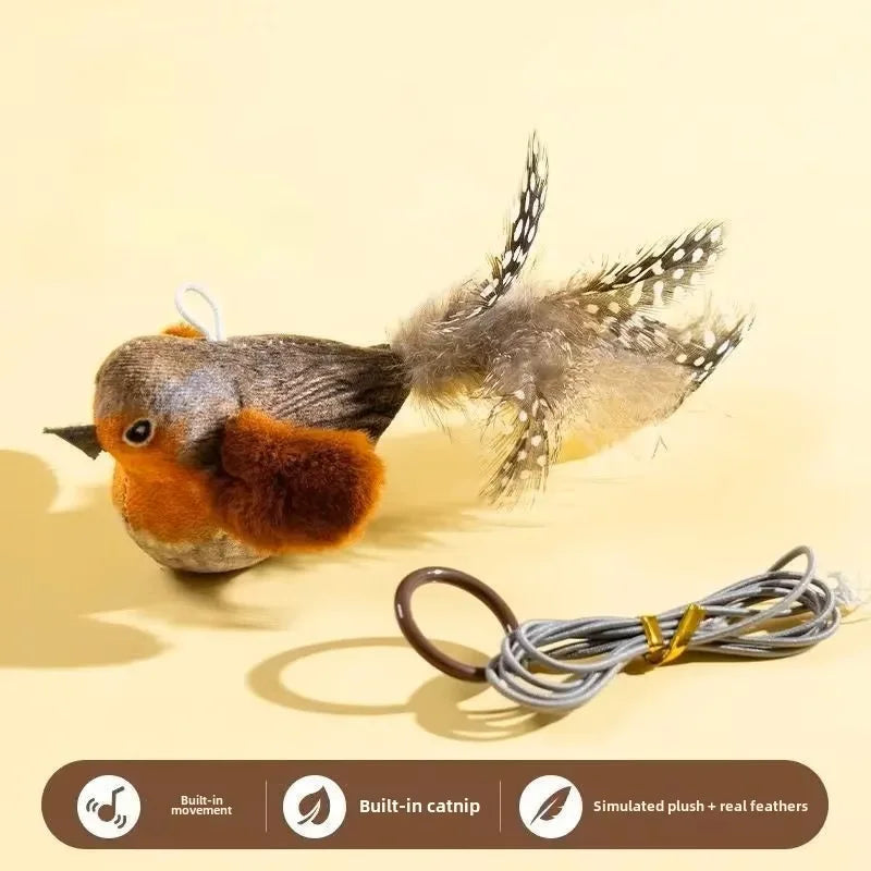 Interactive Da Bird Cat Toys Flapping Bird Cat Toy Flying Wings Sparrow Catnip Toys Vivid Chirping Simulation Kitty Toy