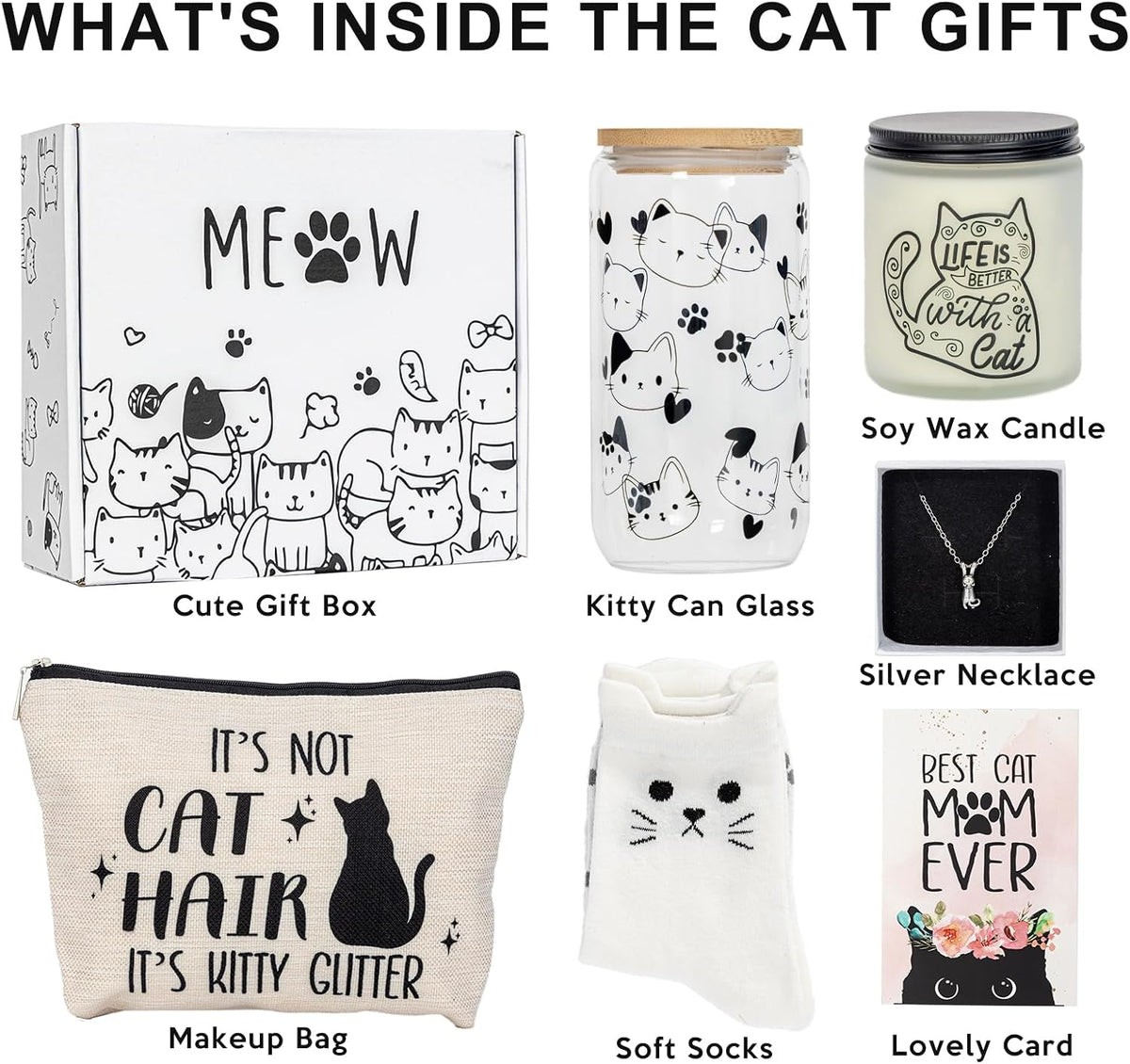 Cat Lover Gifts for Women, Best Cats Mom Gift Box for Mother'S Day, Birthday, Christmas, Unique Silhouette Cat Themed Stuff for Daughters, Crazy Cats Lady, Friends, Girls