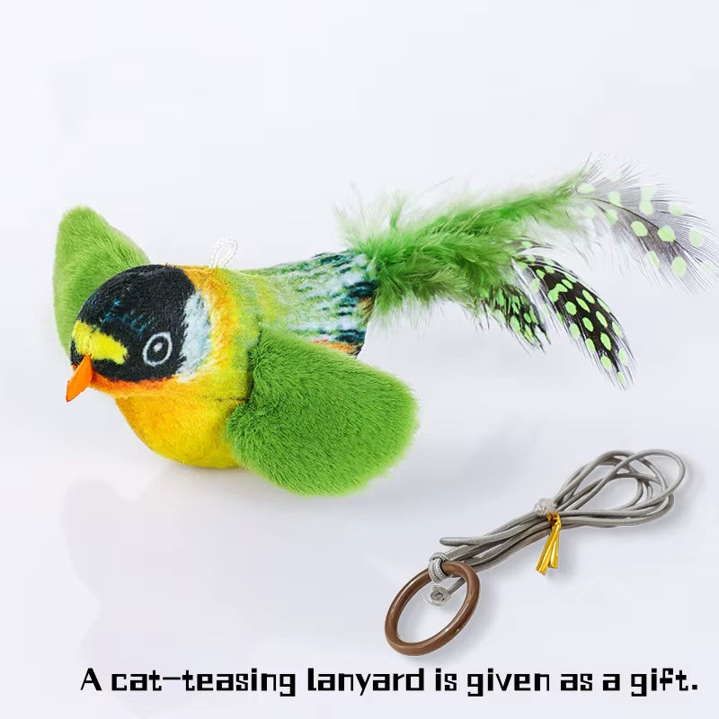 Interactive Da Bird Cat Toys Flapping Bird Cat Toy Flying Wings Sparrow Catnip Toys Vivid Chirping Simulation Kitty Toy