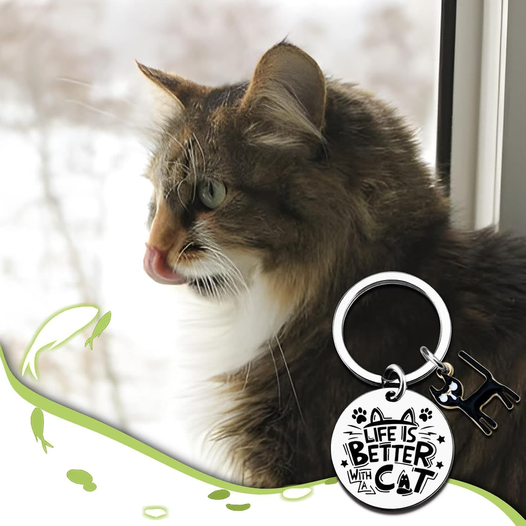 Cat Mom Keychain Black Cat Gifts for Cat Lover