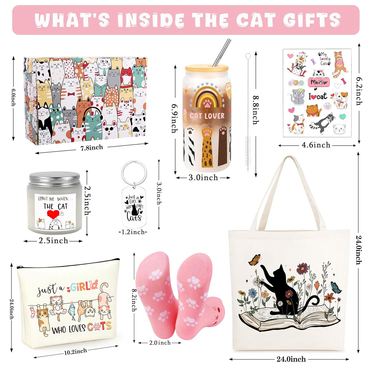 Cat Lover Gifts for Women, Gifts for Cat Lovers, Cats Themed Gift Set of 7