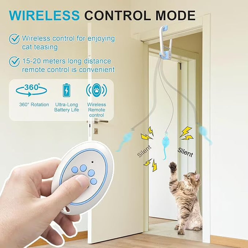 Remote Control Door Hanging Auto-Rebound Cat Toy,Customizable Length Adjustable Cat Teaser Toy, Interactive Pet Play Toy with 3 Plush Mice