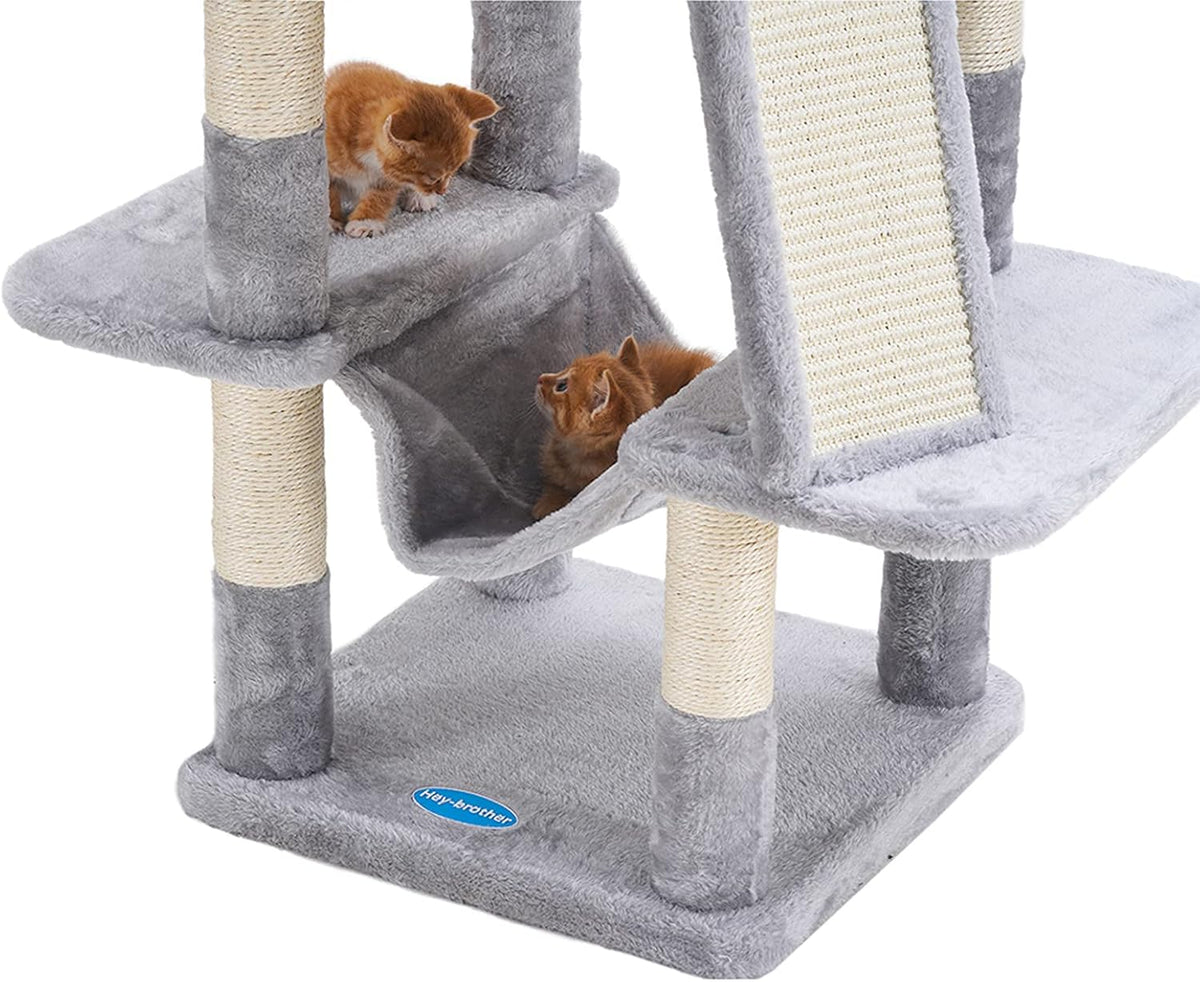 Cat Tree for Indoor Cats, 53 Inch Cat Tower with Scratch Posts, Sturdy Cat House with Cat Condo, 2 Well-Padded Cat Perches, Cat Hammock and Fur Balls Cat Toy Light Gray MPJ017W