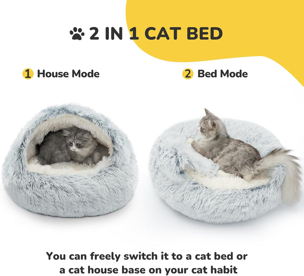 Cat Bed Hooded Cat Beds for Indoor Cats or Small Dogs | Warm Soft Plush Comfortable Removable Washable with Non-Slip Bottom