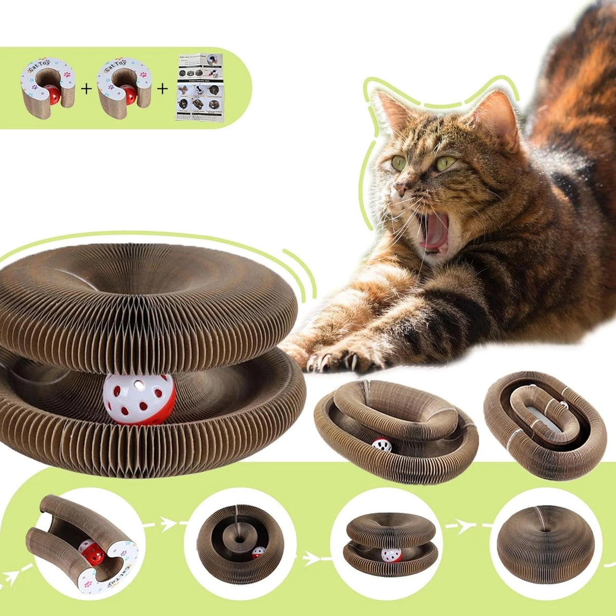 Xekoro 2 PCS Kitty Kurlz Cat Toy Magic Organ Cat Scratching Board Toy Kitty Curlz Foldable Accordion Cats Toy